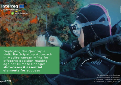 Deploying the Quintuple Helix Participatory Approach in Mediterranean MPAs for effective decision-making against Climate Change: showcases & essential elements for success. The Interreg Med MPA Engage Project & MIO-ECSDE, 2022
